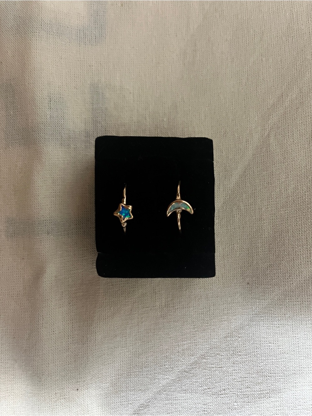 24K Rose Gold Filled Kyocera Opal Star and Crescent Moon Ring Set